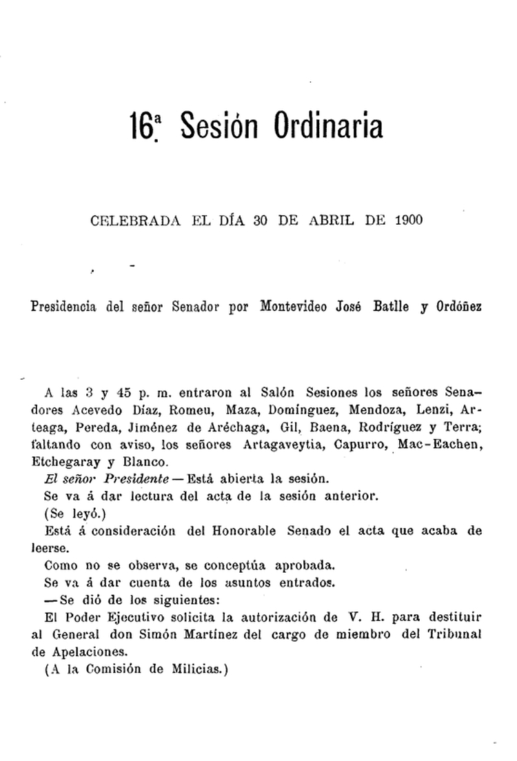 DIARIO DE SESIONES DE LA CAMARA DE SENADORES del 30/04/1900